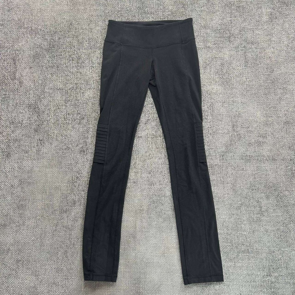 Lululemon Moto Leggings Women 8‎ Black Ribbed Knee Activewear Tights